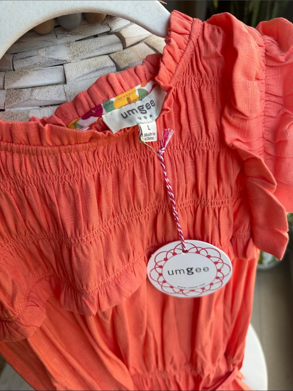 Umgee Coral Ruffle-Sleeve Tie-Waist Mini Dress - Picture 3 of 4